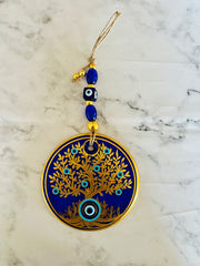 Hayat Ağacı & Nazar Boncuklu Cam Duvar Süsü – 13 cm