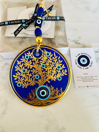 Hayat Ağacı & Nazar Boncuklu Cam Duvar Süsü – 13 cm