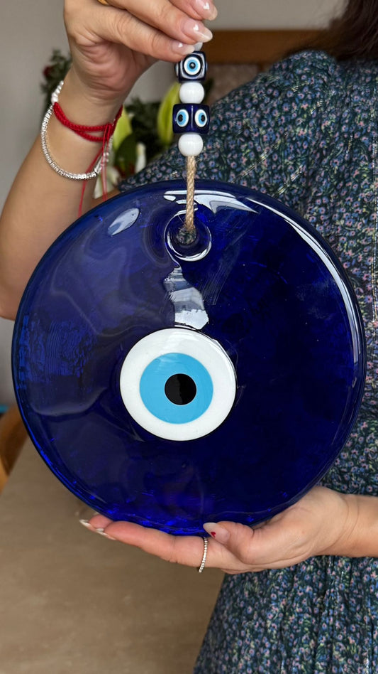 Büyük Boy El Yapımı Cam Nazar Boncuğu Duvar Süsü 18–21 cm