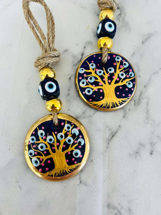 Bisko Hayat Ağacı Nazar Boncuklu Cam Duvar Süsü