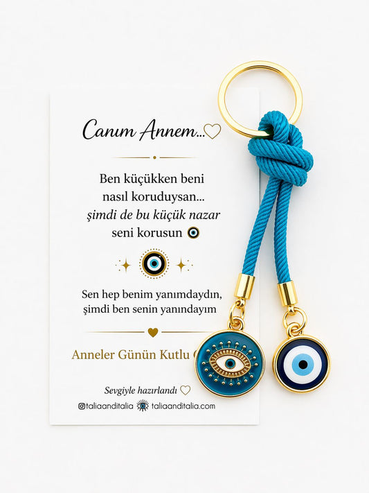 Anneler Günü Özel Nazar Anahtarlık – Kartlı Hediye Seti