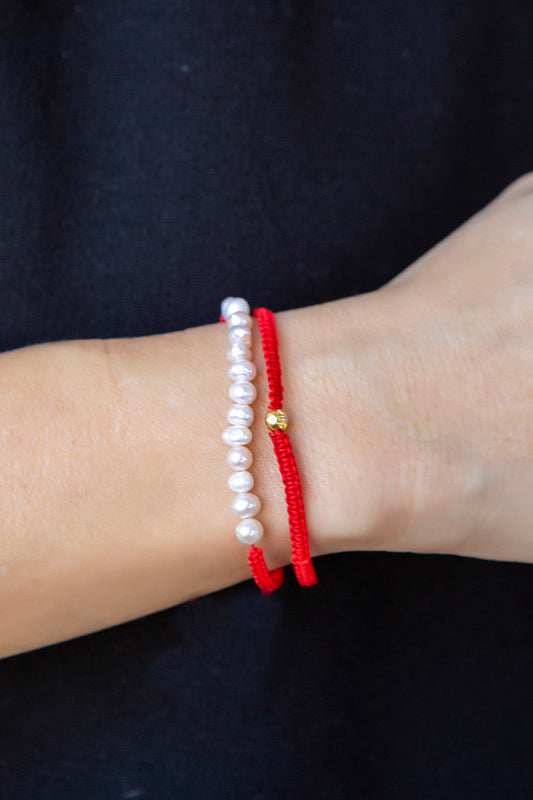 Kırmızı İp ve Gerçek İnci Bileklik