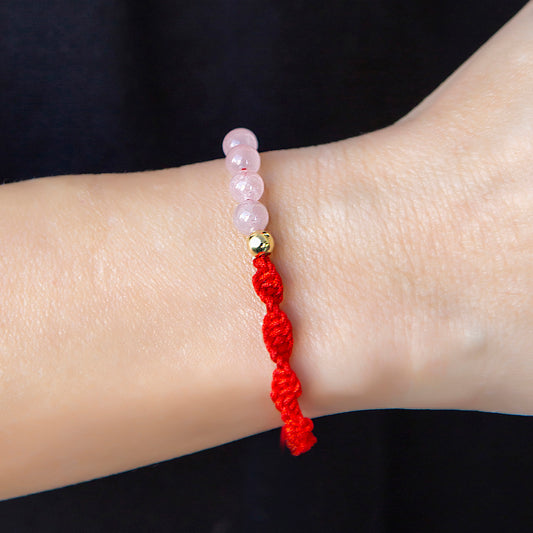 Kırmızı İpli - Pembe Kuvars Bileklik