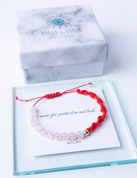 Kırmızı İpli - Pembe Kuvars Bileklik