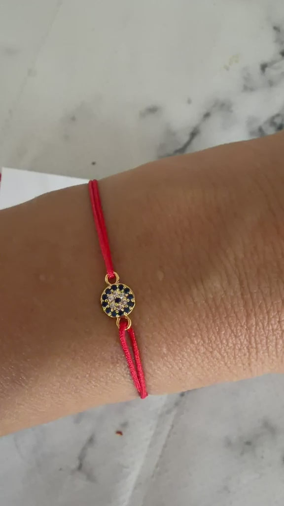 Zakka Kristal Taşlı Nazar Boncuklu Ayarlanabilir Kırmızı İpli Bileklik