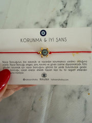 Povi Mavi Taşlı Kaplumbağa Figürlü Ayarlanabilir Kırmızı İpli Bileklik
